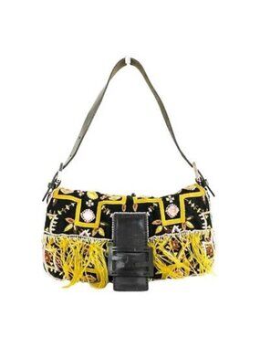 Fendi Mamma Baguette Beaded Fringe Shoulder Bag Bucket Hand FF